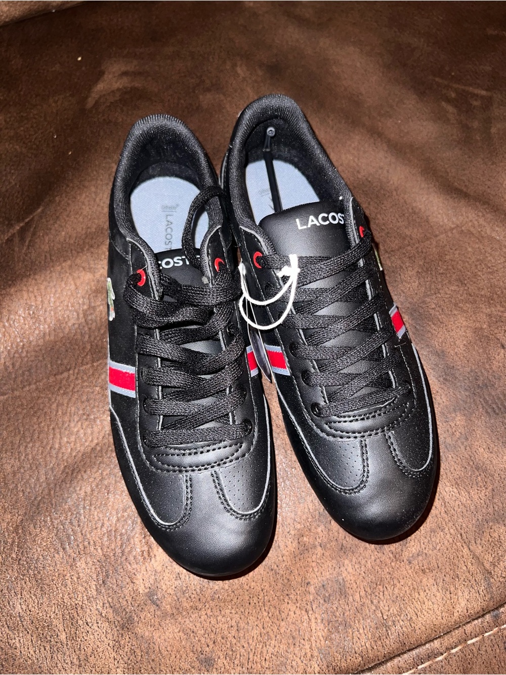 Lacoste Big Kids Black Sneakers with Red and White Stripe